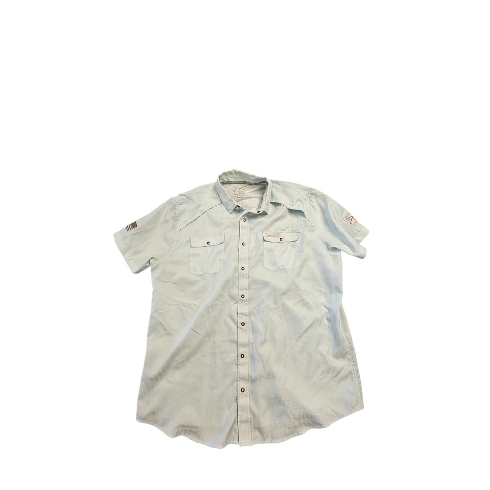 Grunt Style Mens XL Short Sleeve Button Down Shirt Blue White Micro Check Plaid